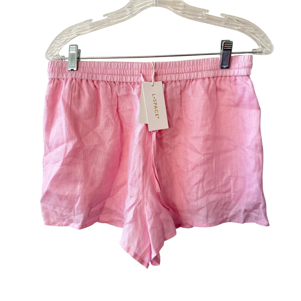 NWT $115 L*SPACE Pink 100% Linen Rio Pull On Beachy Coastal Resort Short LARGE